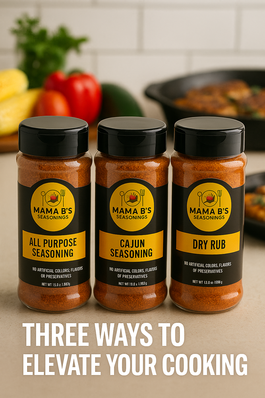 Mama Bee’s Flavor Trio – Cajun, Dry Rub & All-Purpose Seasoning 3-Pack